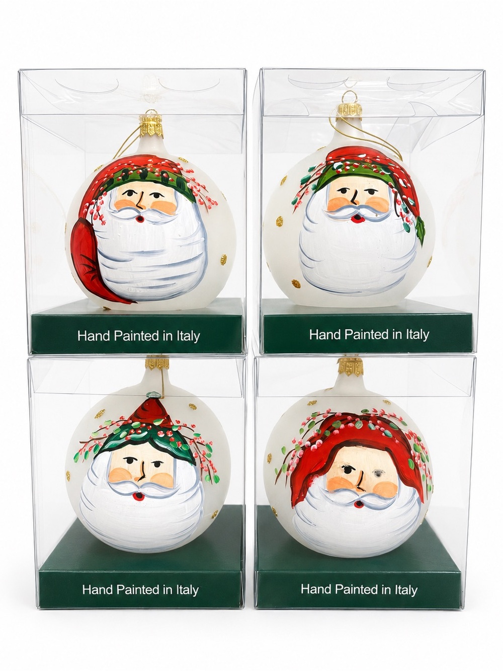 Set of 4 VIETRI Hand Painted Santa Christmas Ornaments Made in Italy NWT